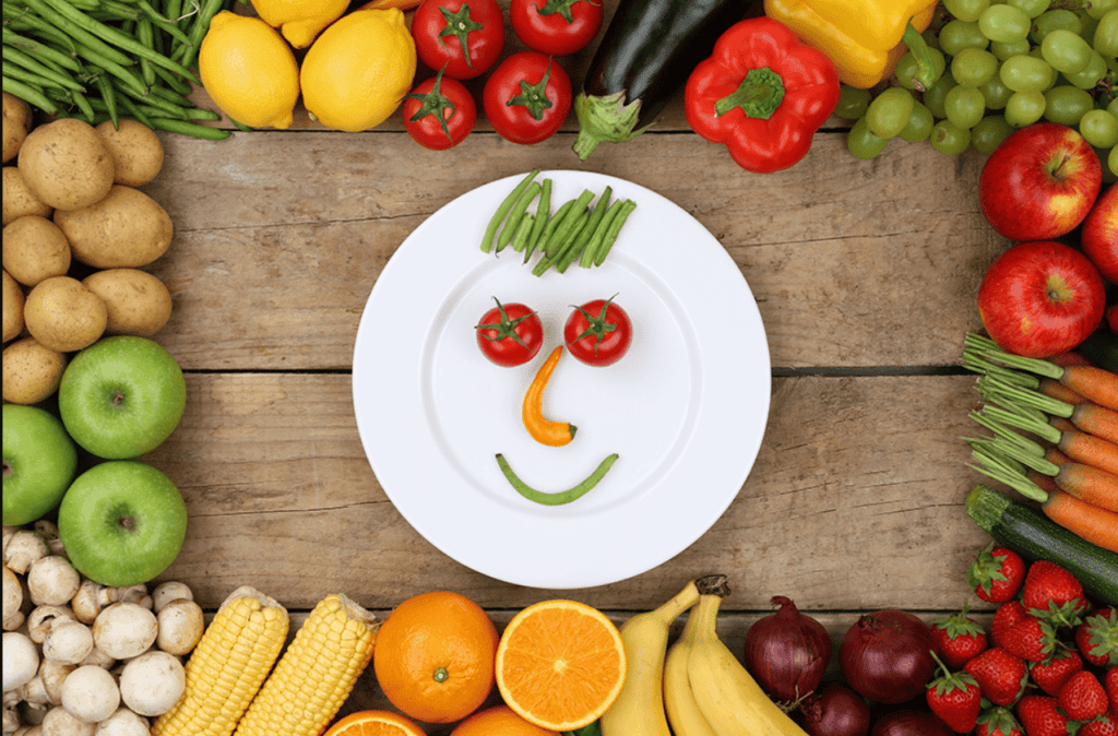 vegetable and fruits table with smile
